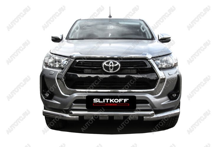 24 649 р. Защита переднего бампера d76+d57 двойная с профильной ЗК Slitkoff Toyota Highlander XU70 (2020-2025) (нержавейка с полимерным покрытием в цвет черный)  с доставкой в г. Самара