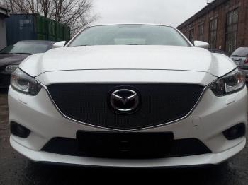 799 р. Зимняя заглушка решетки радиатора (верх) Премиум Стрелка11 Mazda 6 GJ дорестайлинг универсал (2012-2015) (черная)  с доставкой в г. Самара. Увеличить фотографию 2