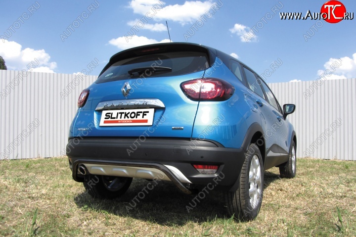 6 999 р. Защита задняя бампера d42 Slitkoff (скоба) Renault Kaptur дорестайлинг (2016-2020) (Цвет: серебристый)  с доставкой в г. Самара