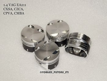 18 599 р. Поршни (VolksWagen 1,4tsi CXSA, CZCA, CPVA, CMBA EA211 под палец 19/47мм) СТИ  Audi A3 ( 8VS седан,  8VA хэтчбэк 5 дв.,  8V1) (2012-2016), Seat Leon ( 5F хэтчбэк 5 дв.,  5F) (2012-2016), Volkswagen Golf  7 (2012-2017) (диаметр 74.5 мм под серийные кольца 1,2/1,2/2,0 мм)  с доставкой в г. Самара. Увеличить фотографию 2