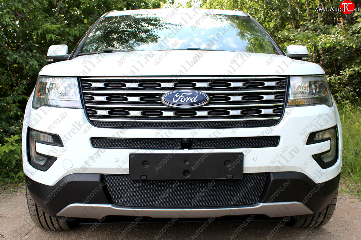 3 399 р. Защитная сетка в бампер (ячейка 4х10 мм, середина) Alfeco Премиум Ford Explorer U502 1-ый рестайлинг, 5 дв. (2015-2018) (Чёрная)  с доставкой в г. Самара