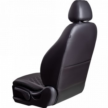 7 199 р. Чехлы для сидений Lord Autofashion Турин Ромб (экокожа, спинка и сиденье 60/40, 2 Г-образных подголовника) Skoda Fabia Mk2 хэтчбэк дорестайлинг (2007-2010) (Черный, вставка черная, строчка серая)  с доставкой в г. Самара. Увеличить фотографию 3