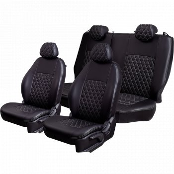 7 199 р. Чехлы для сидений Lord Autofashion Турин Ромб (экокожа, спинка и сиденье 60/40, 2 Г-образных подголовника) Skoda Fabia Mk2 хэтчбэк дорестайлинг (2007-2010) (Черный, вставка черная, строчка серая)  с доставкой в г. Самара. Увеличить фотографию 2