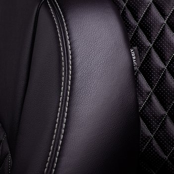 7 199 р. Чехлы для сидений Lord Autofashion Турин Ромб (экокожа, спинка и сиденье 60/40, 2 Г-образных подголовника) Skoda Fabia Mk2 хэтчбэк дорестайлинг (2007-2010) (Черный, вставка черная, строчка серая)  с доставкой в г. Самара. Увеличить фотографию 4