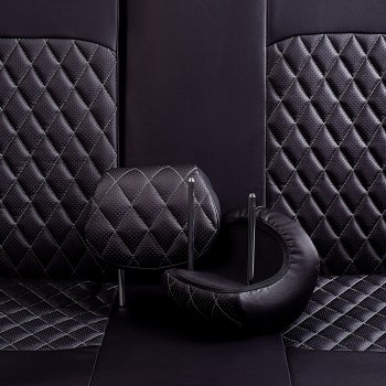 7 199 р. Чехлы для сидений Lord Autofashion Турин Ромб (экокожа, спинка и сиденье 60/40, 2 Г-образных подголовника) Skoda Fabia Mk2 хэтчбэк дорестайлинг (2007-2010) (Черный, вставка черная, строчка серая)  с доставкой в г. Самара. Увеличить фотографию 5
