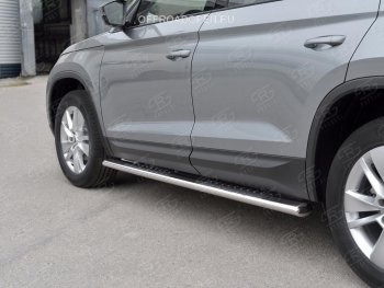 19 399 р. Порожки для ног (Ø120х60 мм с проступью, нержавейка) Russtal Skoda Kodiaq NU7 дорестайлинг (2017-2021)  с доставкой в г. Самара. Увеличить фотографию 4