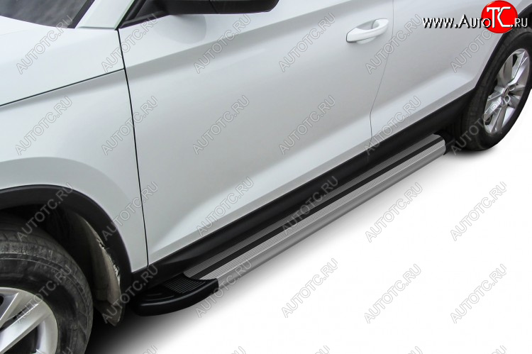 10 699 р. Пороги алюминиевые Slitkoff Skoda Kodiaq NU7 дорестайлинг (2017-2021) (Luxe Silver)  с доставкой в г. Самара