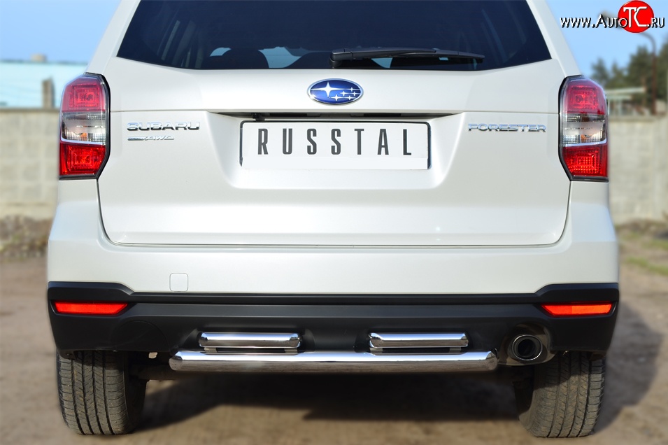 16 999 р. Защита заднего бампера (2 трубы Ø63 и 42 мм, нержавейка) SLITKOFF Subaru Forester SJ дорестайлинг (2012-2016)  с доставкой в г. Самара