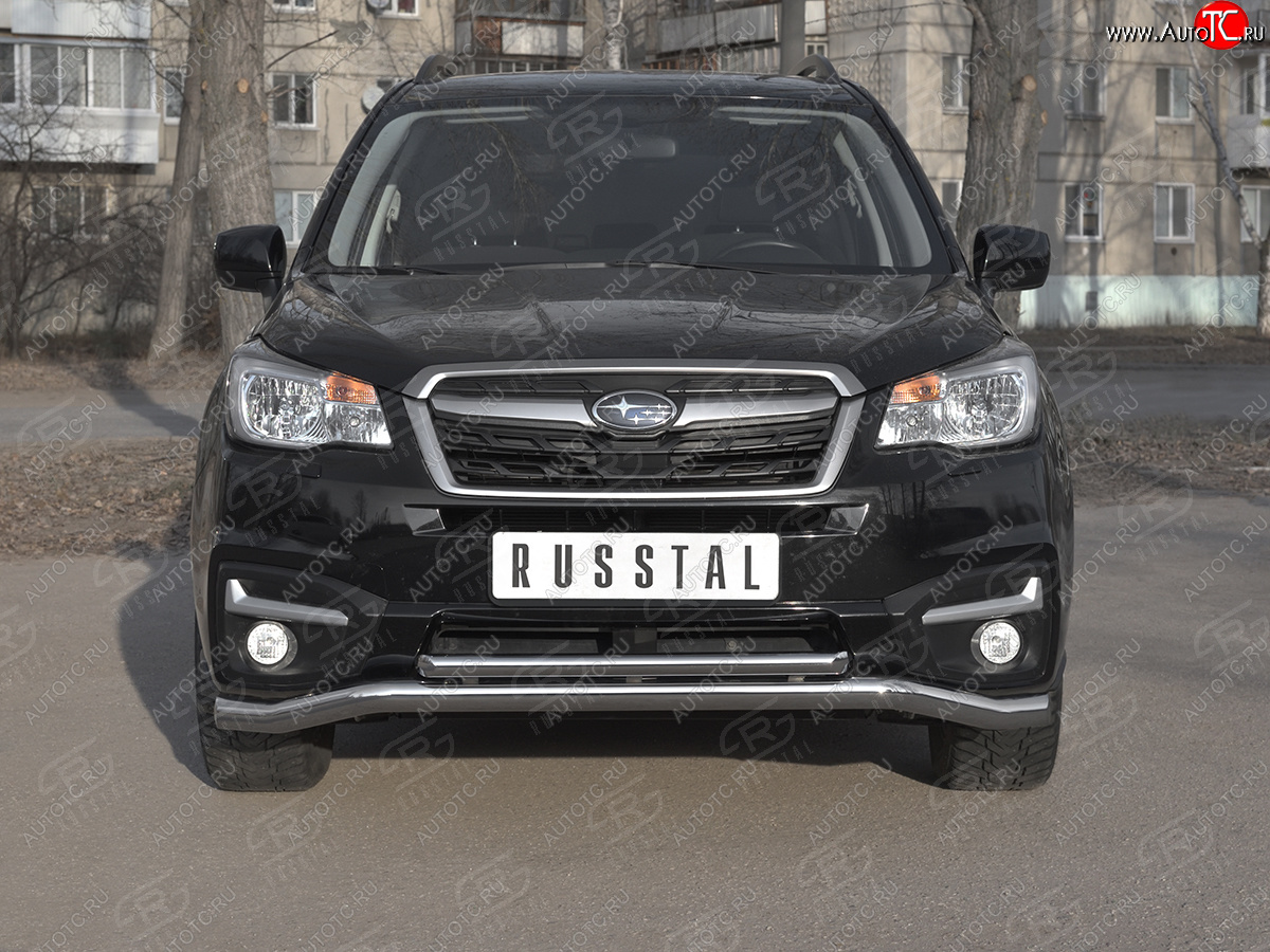 25 399 р. Защита переднего бампера (2 трубы Ø63 и 42 мм, нержавейка) SLITKOFF Subaru Forester SJ рестайлинг (2016-2019)  с доставкой в г. Самара