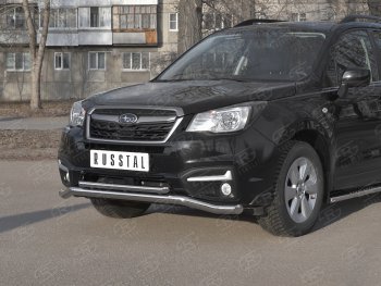 25 399 р. Защита переднего бампера (2 трубы Ø63 и 42 мм, нержавейка) SLITKOFF Subaru Forester SJ рестайлинг (2016-2019)  с доставкой в г. Самара. Увеличить фотографию 2