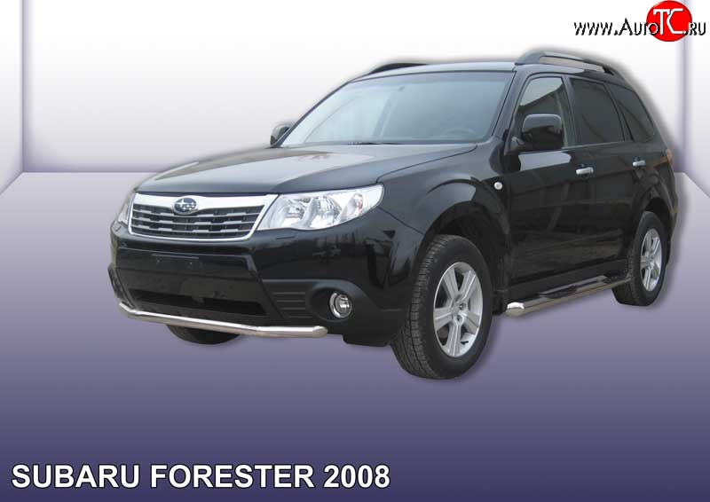 10 899 р. Одинарная защита переднего бампера из трубы диаметром 57 мм Slitkoff Subaru Forester SH (2008-2013) (Цвет: нержавеющая полированная сталь)  с доставкой в г. Самара