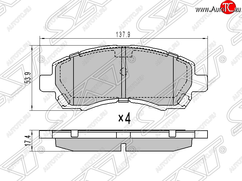 889 р. Колодки тормозные SAT (передние) Subaru Impreza GD седан дорестайлинг (2000-2002)  с доставкой в г. Самара