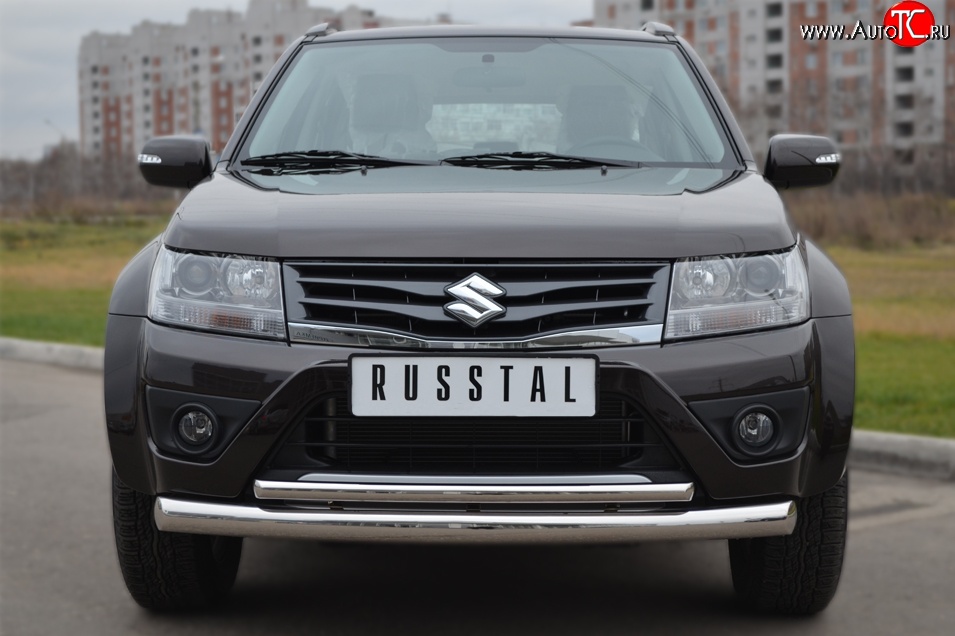 18 399 р. Защита переднего бампера (2 трубыØ76 и 42 мм, нержавейка) SLITKOFF Suzuki Grand Vitara JT 5 дверей 2-ой рестайлинг (2012-2016)  с доставкой в г. Самара