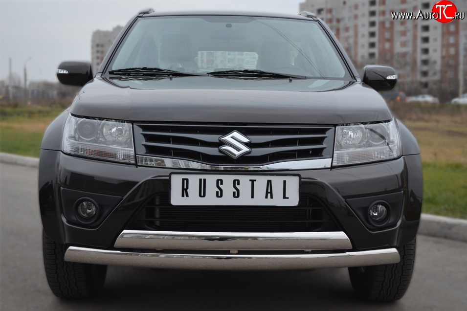 16 999 р. Защита переднего бампера (2 трубыØ75х42 мм, нержавейка) Russtal Suzuki Grand Vitara JT 5 дверей 2-ой рестайлинг (2012-2016)  с доставкой в г. Самара