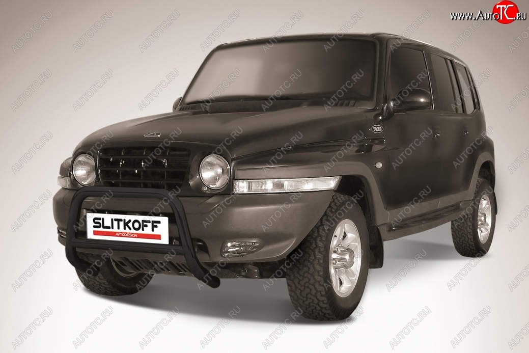 16 899 р. Защита переднего бампера Slitkoff (низкая, d57 мм) ТАГАЗ Tager 5d (2008-2012) (Сталь с полимерным покрытием. Цвет: чёрный)  с доставкой в г. Самара