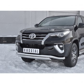 19 899 р. Защита переднего бампера (2 трубы Ø63 и 75х42 мм, нержавейка) Russtal Toyota Fortuner AN160 дорестайлинг (2015-2020)  с доставкой в г. Самара. Увеличить фотографию 3
