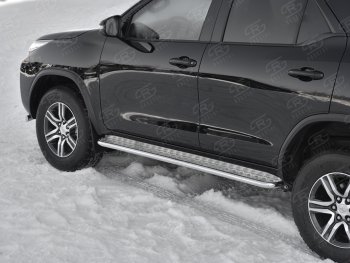 22 999 р. Широкая защита порогов с трубой диаметром 42 мм SLITKOFF v2 Toyota Fortuner AN160 дорестайлинг (2015-2020)  с доставкой в г. Самара. Увеличить фотографию 2