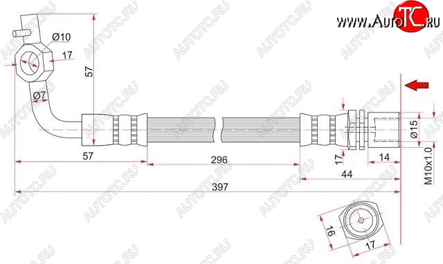559 р. Тормозной шланг SAT (правый) Toyota Hiace H100 минивэн дорестайлинг (Япония) (1989-1993)  с доставкой в г. Самара
