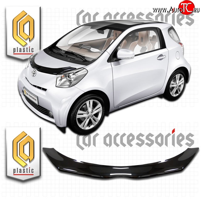 2 199 р. Дефлектор капота CA-Plastic Toyota IQ (2008-2016) (Classic черный, Без надписи)  с доставкой в г. Самара