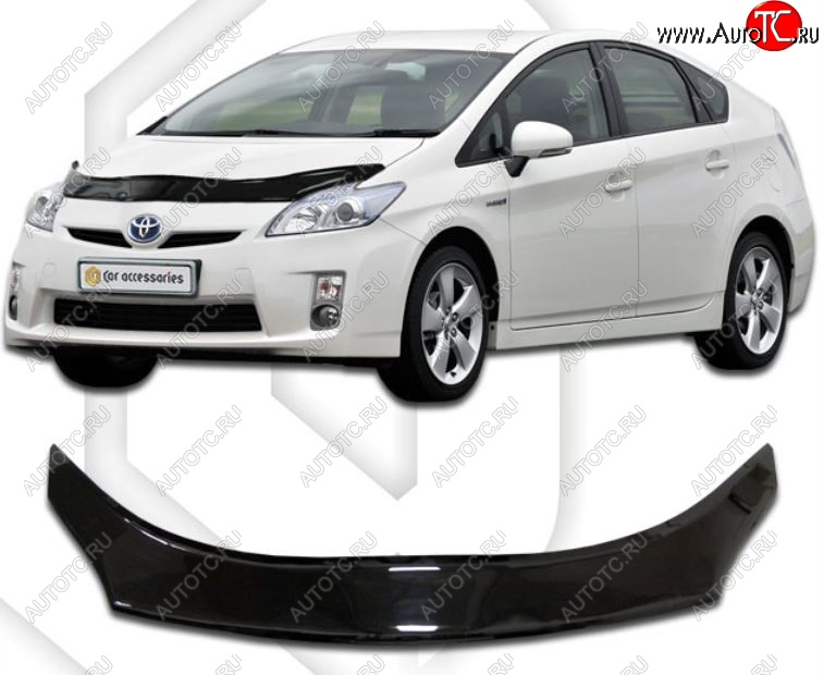 2 559 р. Дефлектор капота CA-Plastiс exclusive Toyota Prius XW30 дорестайлинг (2009-2011) (Classic черный, Без надписи)  с доставкой в г. Самара