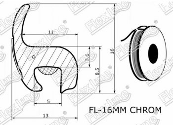 319 р. Универсальный уплотнитель FlexLine (16 mm U-LIP с хром полосой, 1 погонный метр) Mercedes-Benz GLK class X204 рестайлинг (2012-2015)  с доставкой в г. Самара. Увеличить фотографию 2