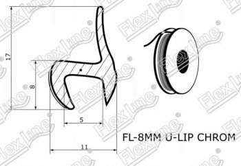 108 р. Универсальный уплотнитель FlexLine (жесткий 8 mm U-LIP, хромированная полоса, 1 погонный метр) Skoda Octavia A5 дорестайлинг универсал (2004-2008)  с доставкой в г. Самара. Увеличить фотографию 2
