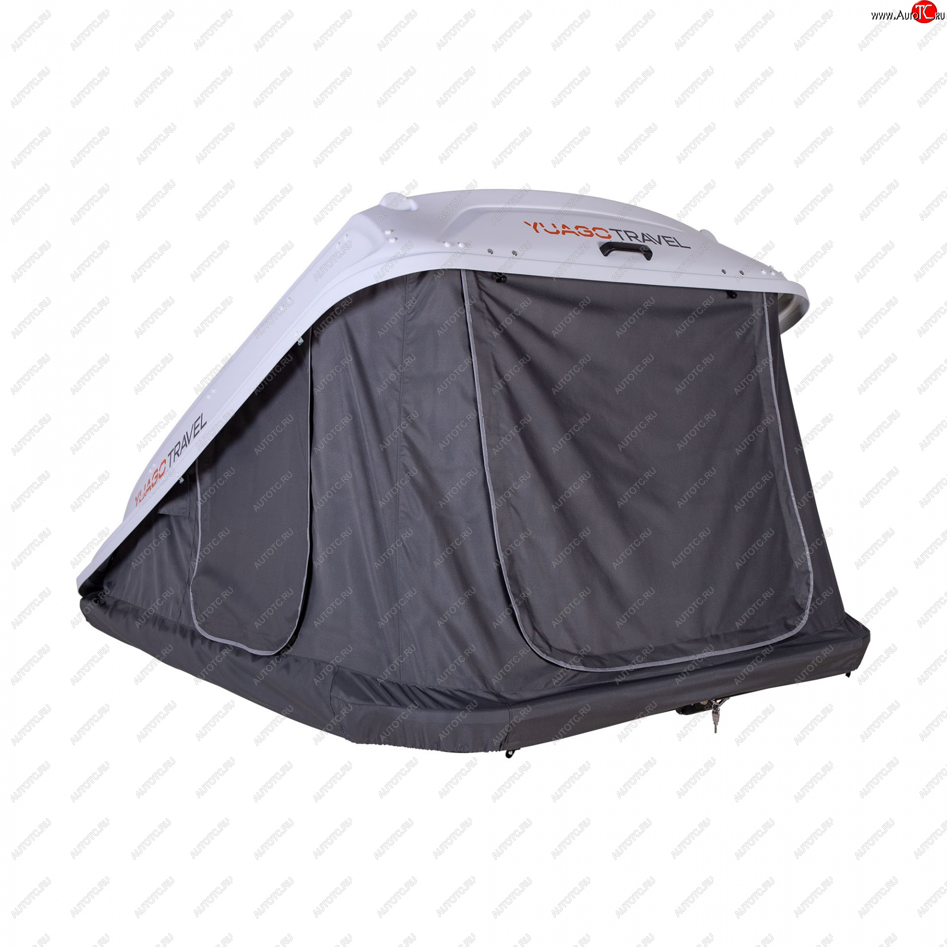 96 999 р. Багажный бокс-палатка Yuago Travel 2.0 (лето, 1000 л/230x160x35 см) на крышу Daewoo Kalos (2002-2008) (Белый бокс, тент графит)  с доставкой в г. Самара