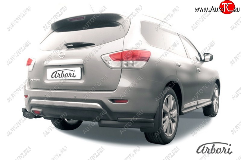 8 279 р. Защита заднего бампера Arbori (уголки, черная, 2 трубы d76 и 42 mm). Nissan Pathfinder R52 дорестайлинг (2012-2017)  с доставкой в г. Самара