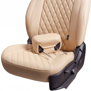 12 799 р. Чехлы для сидений Lord Autofashion Байрон (экокожа) Volkswagen Amarok дорестайлинг (2009-2016) (Бежевый, вставка бежевая, строчка бежевая)  с доставкой в г. Самара. Увеличить фотографию 3
