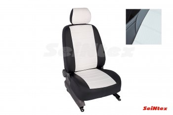 Чехлы для сидений Seintex (экокожа) Volkswagen Polo  Mk6 (2020-2022) лифтбек (Спинка 60/40, задний подлокотник, цвет: черный/белый)