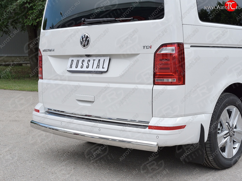 11 599 р. Защита заднего бампера (Ø75x42 мм, нержавейка, длинная база) Russtal Volkswagen Multivan T6 дорестайлинг (2016-2019)  с доставкой в г. Самара