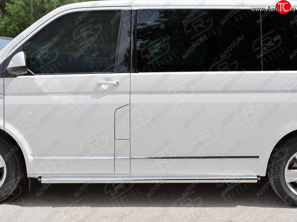 12 749 р. Правая защита порогов SLITKOFF из круглой трубы d63 мм v2 Volkswagen Multivan T6 дорестайлинг (2016-2019)  с доставкой в г. Самара