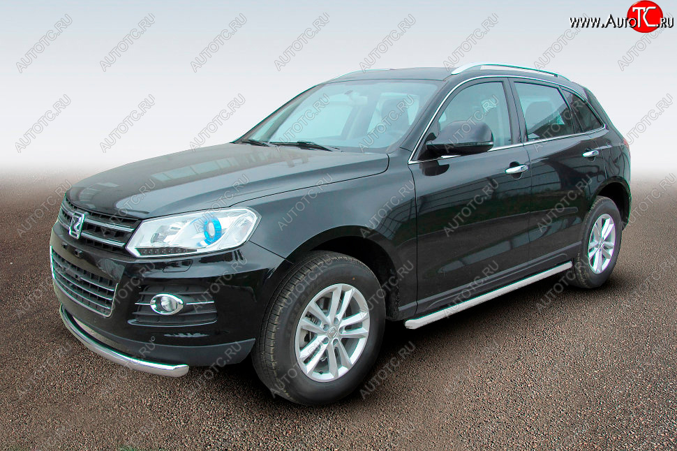 9 899 р. Защита порогов Slitkoff (Ø57 мм) Zotye T600 (2014-2021) (Сталь полимерным покрытием в цвет: серебристый)  с доставкой в г. Самара